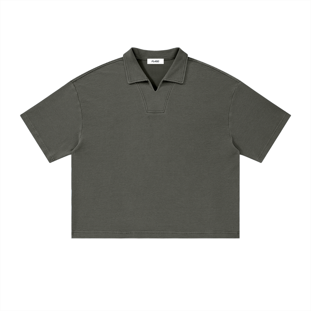 FL450 Unisex Vintage Wash Waffle Boxy Polo Shirt