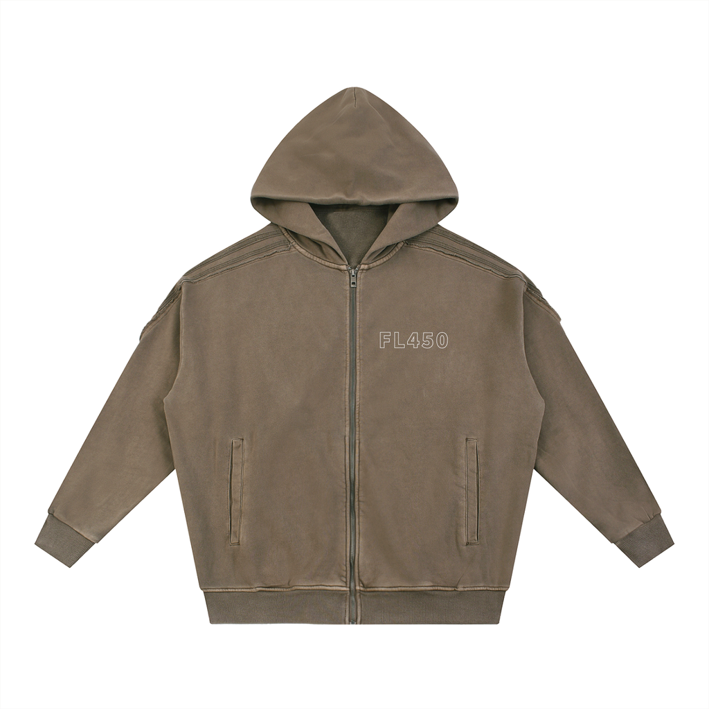 FL450 Snow Washed Tape Raw Edge Zip Hoodie