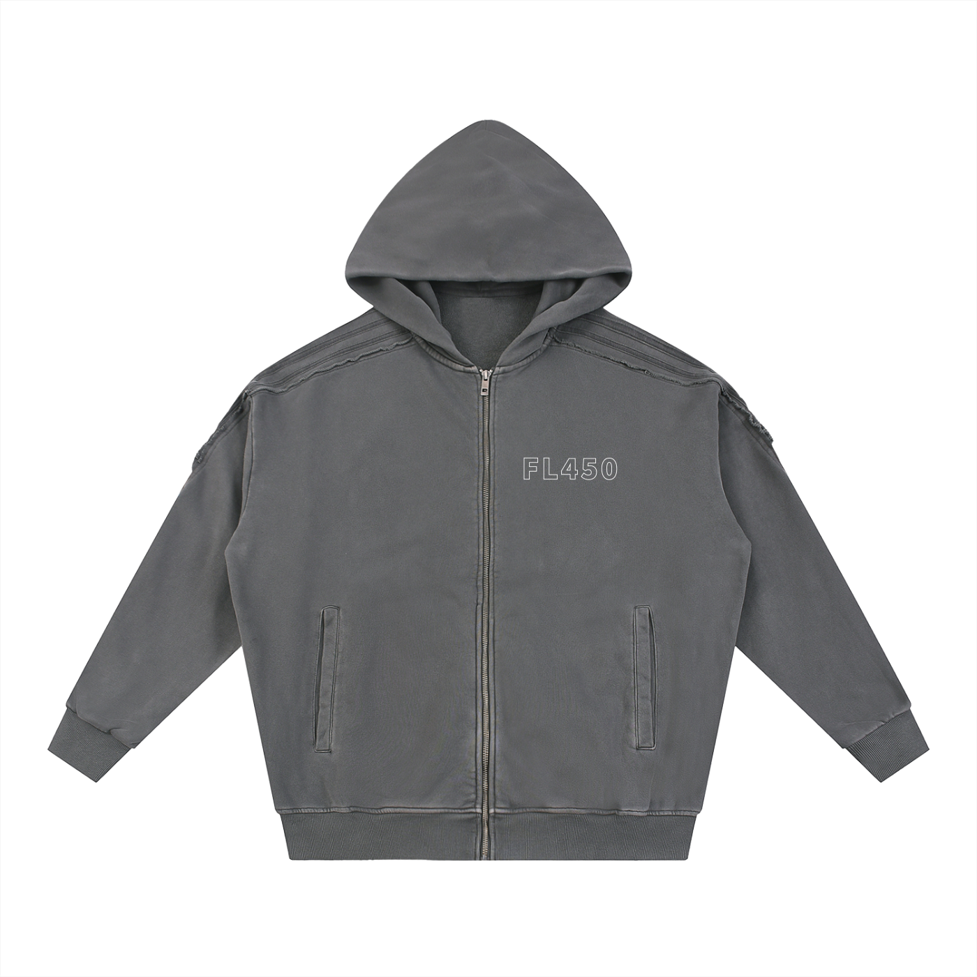 FL450 Snow Washed Tape Raw Edge Zip Hoodie