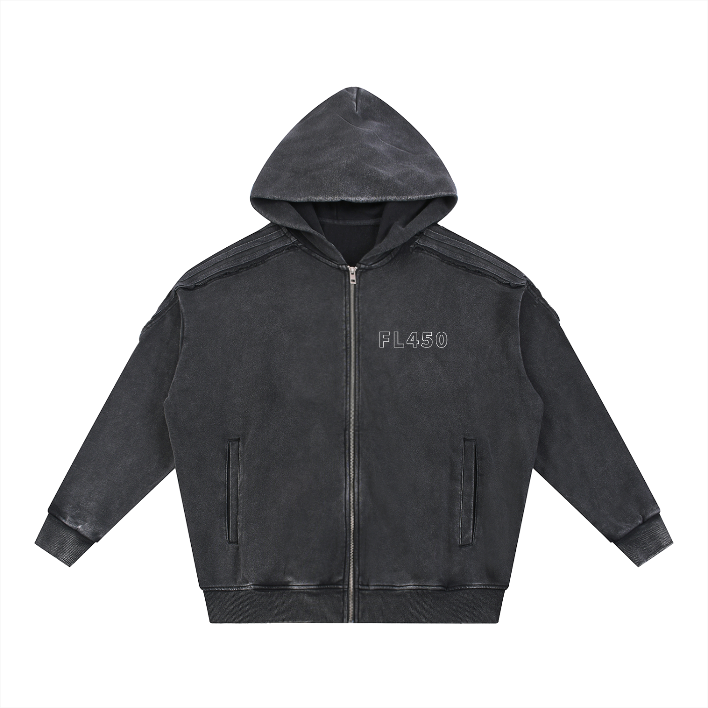 FL450 Snow Washed Tape Raw Edge Zip Hoodie