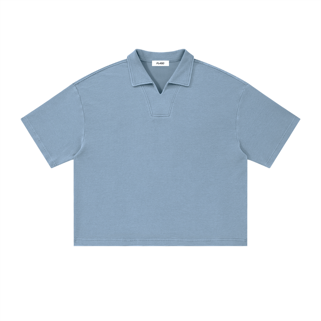 FL450 Unisex Vintage Wash Waffle Boxy Polo Shirt