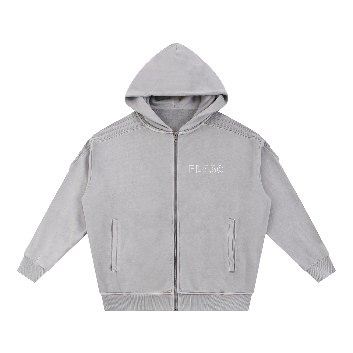 FL450 Snow Washed Tape Raw Edge Zip Hoodie